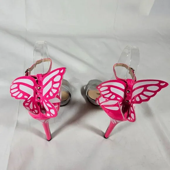 JOJO Cat Pink White Iridescent Sil Heels Women's Size 39 or 8.5 Prom Formal - Picture 2 of 10